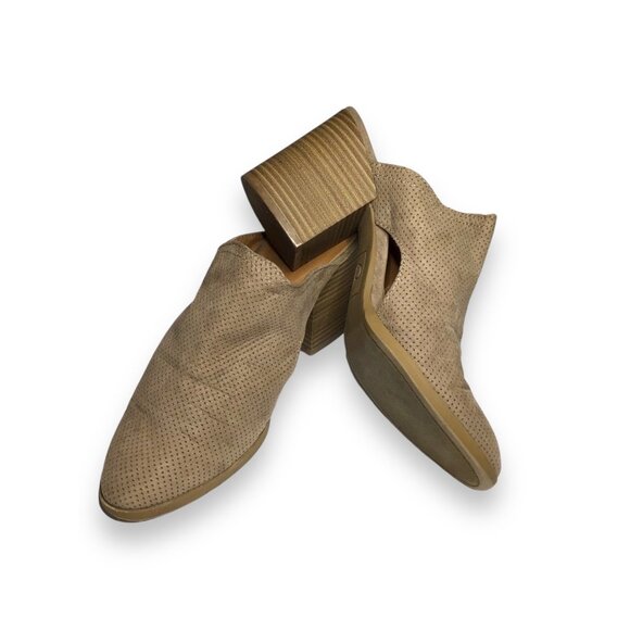 DV Womens Closed Toe Mule Heels Size 9 Tan Perforated Textile Block Heels - Picture 2 of 8